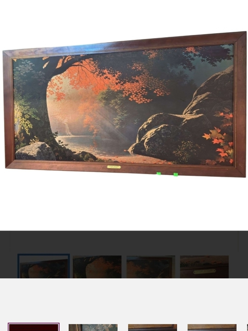 1950s Autumn River Scene Wall Art in Orange and Brown - Framed Print Signed Paul